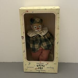 Vintage Heidi Ott Boy Doll w/ Painted Clown Face Swiss Design Handmade In Box